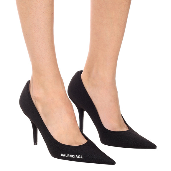 Balenciaga Knife Recycled Knit Black White Logo Pointed Toe Mule Heel Pump 37.5 - Picture 4 of 12